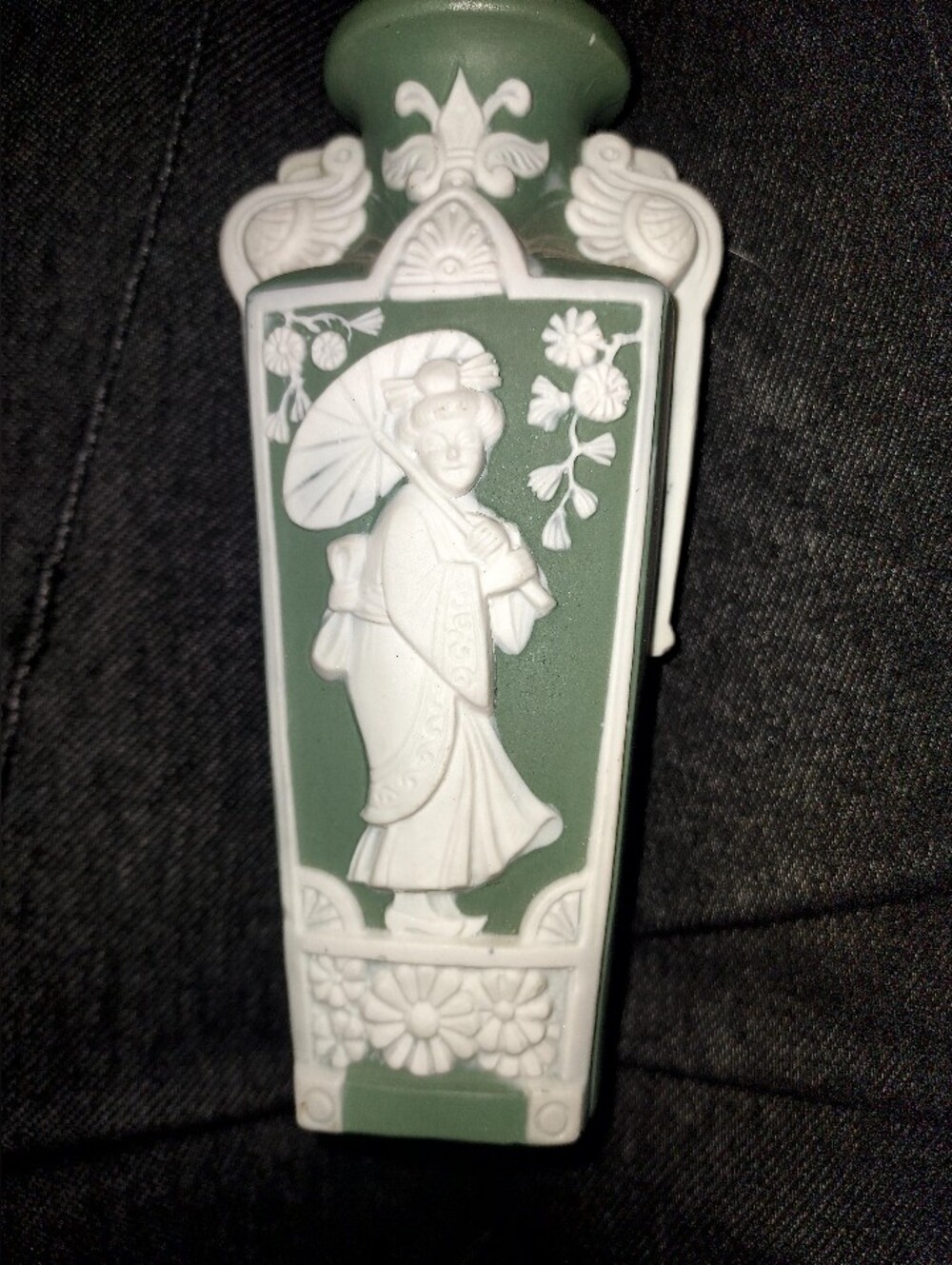 Made In Germany Green and White Geisha Relief Decorative Vase.
